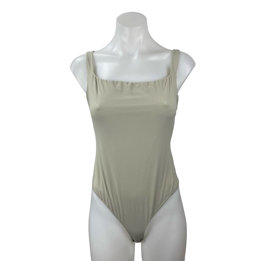 Skims Women's Gray Sleeveless Square Neck Backless Tank Bodysuit Top Size XL
